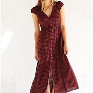 Plaid Dress with Black Lace Detail by Ecote